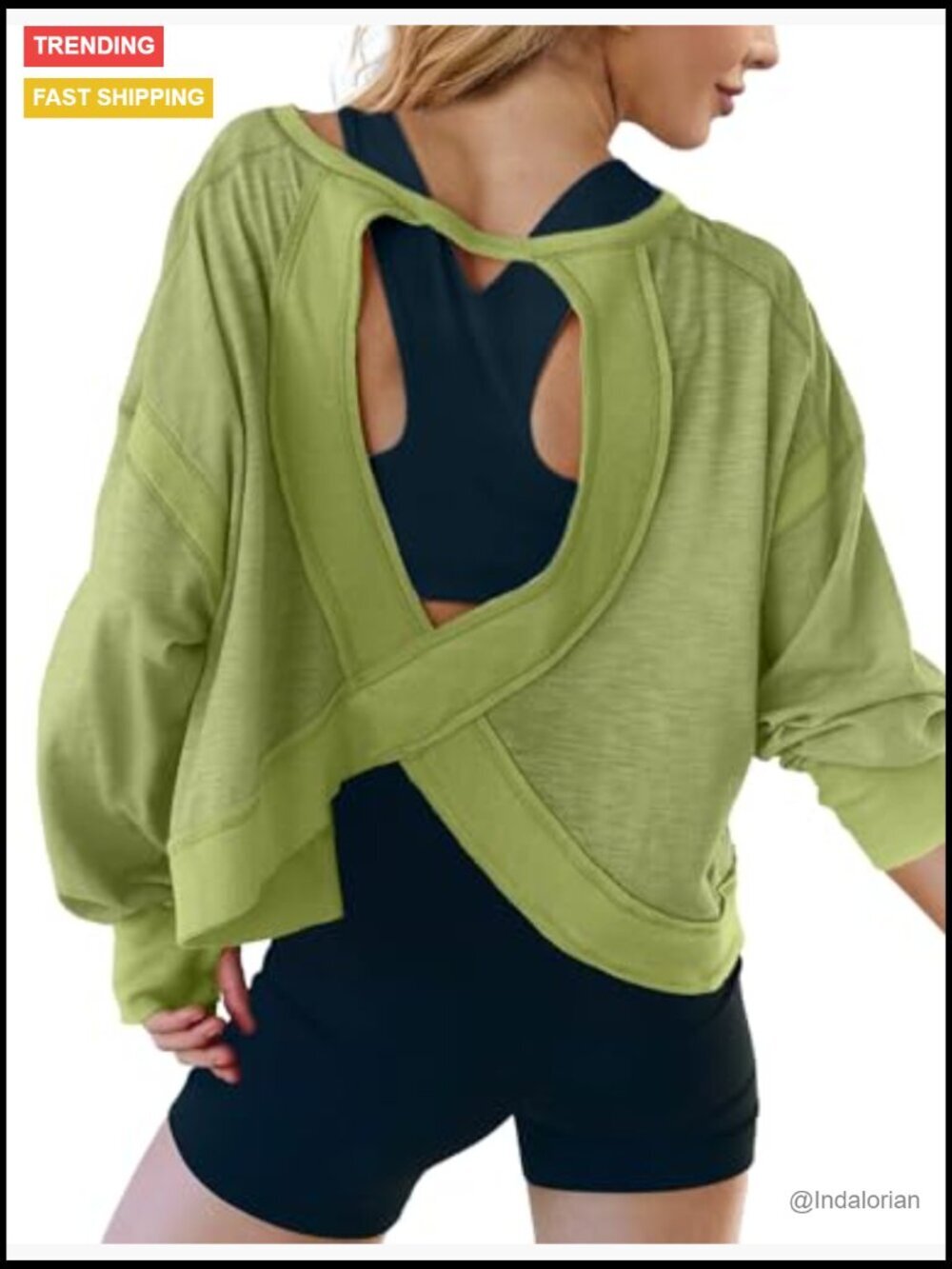 Long Sleeve Crop Top Open Back Workout Athletic T-Shirt - Picture 4 of 6